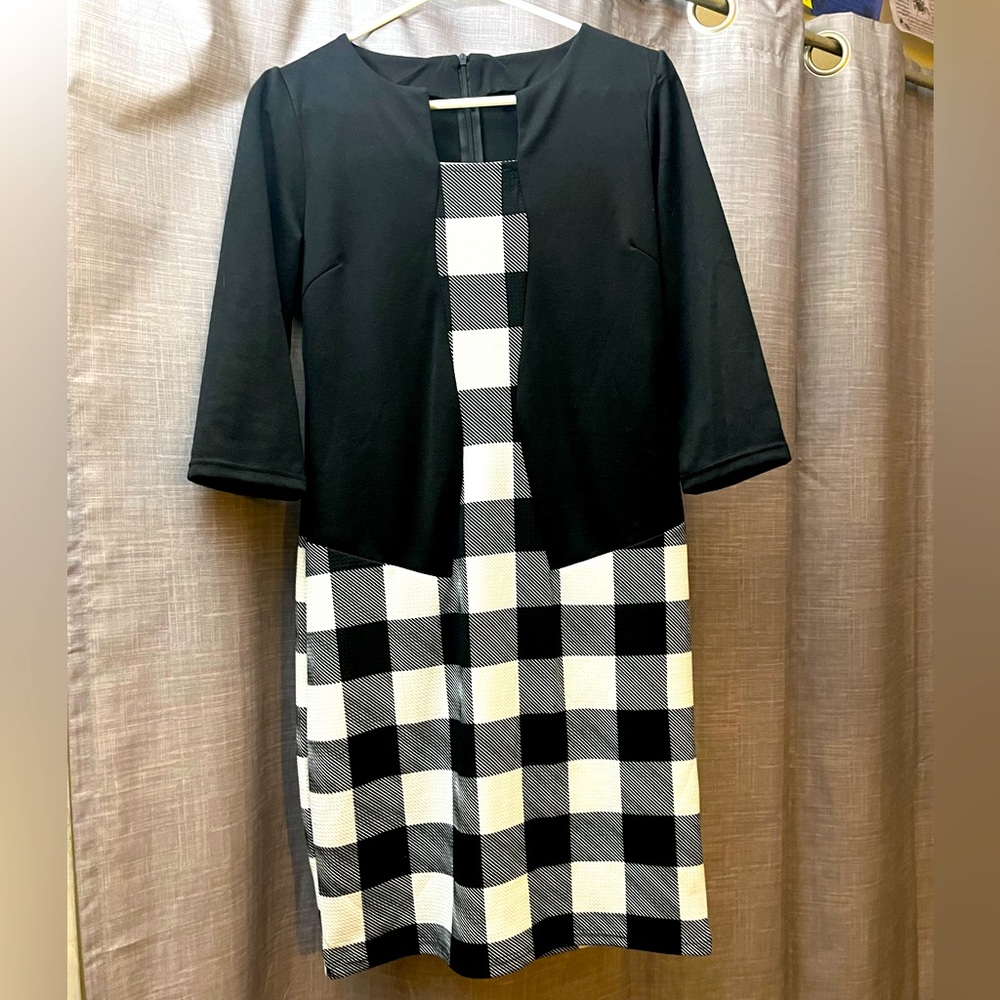 LG, Black/White Plaid, Business Body-con Dress